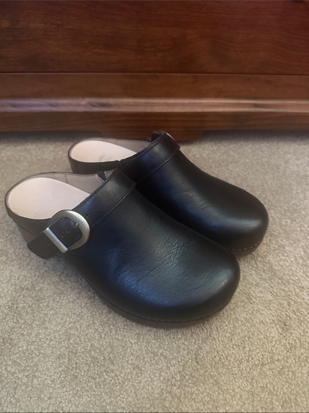 Women’s Dansko Baylor Black Slip-On Clogs with Buckle Strap